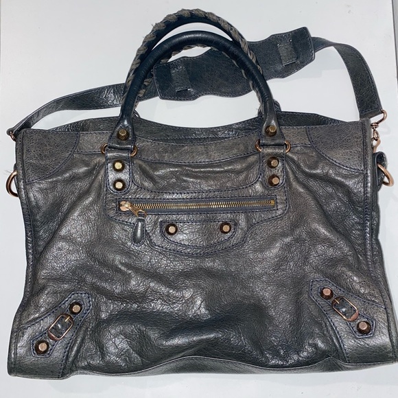 Balenciaga City Dark Gray Leather Shoulder Bag - Picture 1 of 7